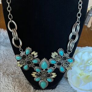 Turquoise and Silver style Statement Necklace